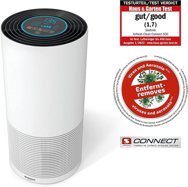 Soehnle Airfresh Clean Connect 500 mit Bluetooth, Luftreiniger Allergiker mit App-Anbindung, Air Purifier reinigt 99,5% aller Partikel, Keime, Pollen, Luftreiniger Raucherzimmer bis 78m²