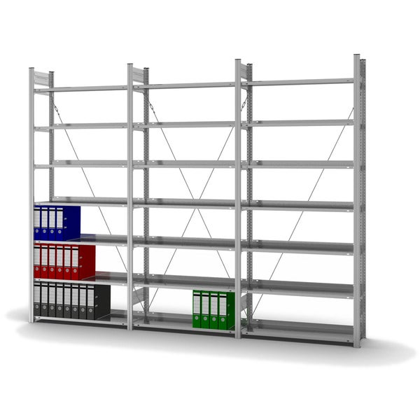 PROREGAL Aktenregal Stecksystem T-Profil Grundregal HxBxT 235 x 100 x 30 cm 7 Ebenen Fachlast 60 kg Einseitig Nutzbar Verzinkt