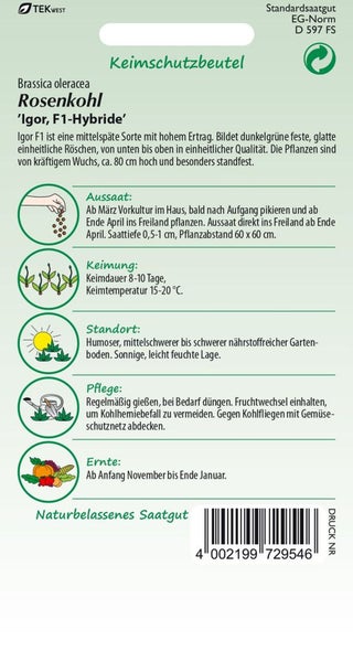 Rosenkohl Saatgut Keimschutzbeutel
