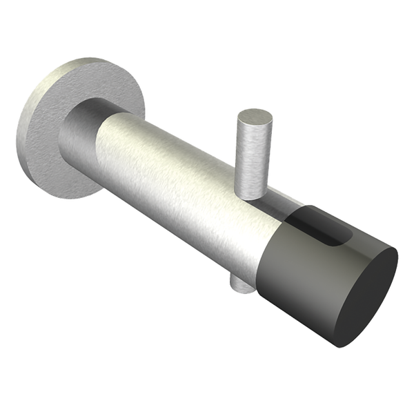 Zylindrischer Wandhaken aus Metall mit runder Montageplatte und Sicherungsstift.