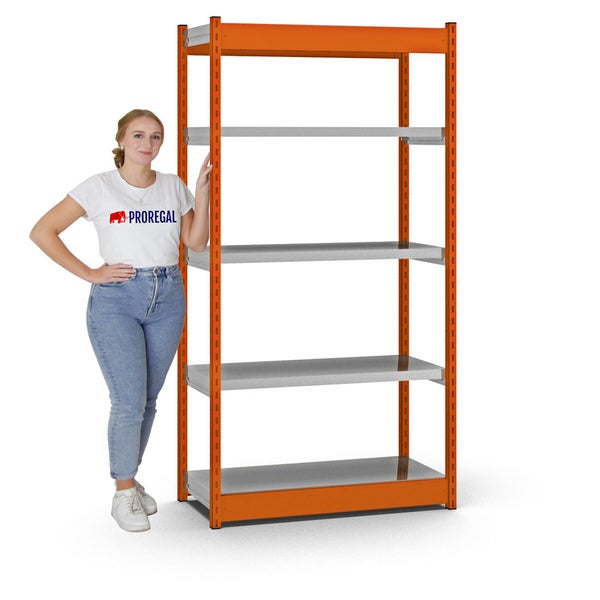 PROREGAL Fachbodenregal Stecksystem Vierkant-Profil Grundregal HxBxT 200 x 102,5 x 40 cm 5 Ebenen Einseitige Bauart Fachlast 200 kg Orange