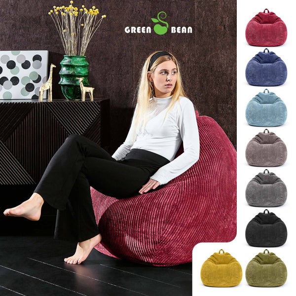 Green Bean Indoor Sitzsack 90x110cm EPS-Perlen Füllung & Cordstoff Kuschelig Weich Waschbar - Drinnen Bodenkissen Liegekissen Sitzkissen Sitzhocker Relax-Sessel Kinder Erwachsene Stoff Rot