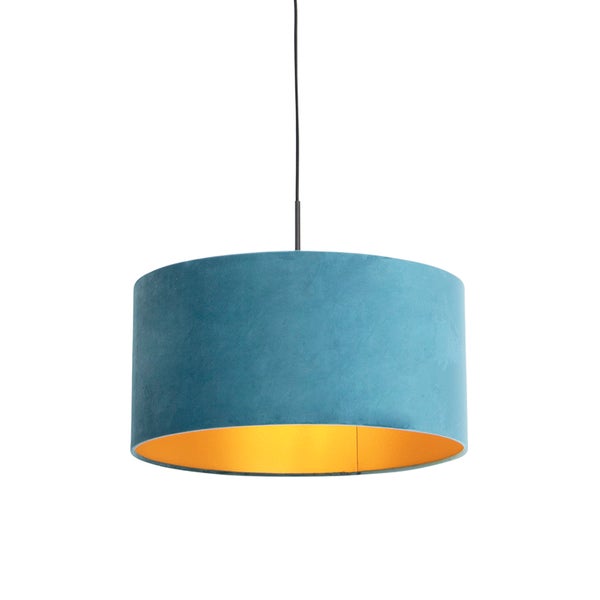 Hängelampe mit Veloursschirm blau mit Gold 50 cm - Combi