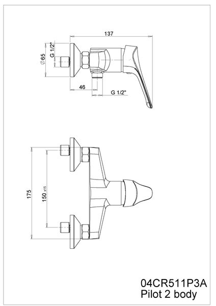 Technische Zeichnung des Pilot 2 Gehäuses mit Maßangaben