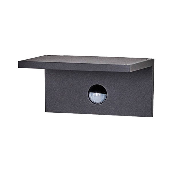 Moderne Außenwandleuchte in Anthrazit mit Bewegungsmelder und rechteckigem Design.