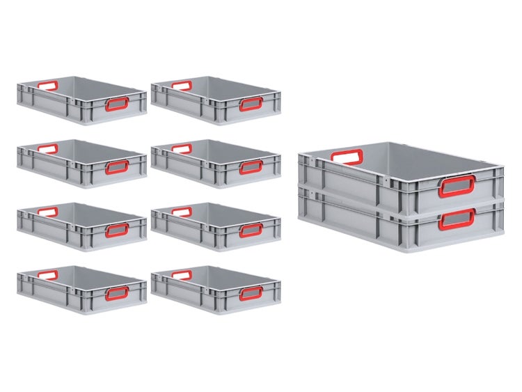 PROREGAL Spar Set 10x Eurobox Nextgen Color HxBxT 12 x 40 x 60 cm 23 Liter Griffe Rot Offen Glatter Boden Eurobehälter Transportbox