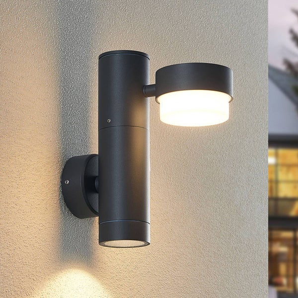 Lucande Wandleuchte außen Marvella (spritzwassergeschützt (Modern) in Schwarz aus Aluminium (2 flammig, GX53) - Außenwandleuchten Wandlampe Led Außenlampe Outdoor für Außenwand/Hauswand