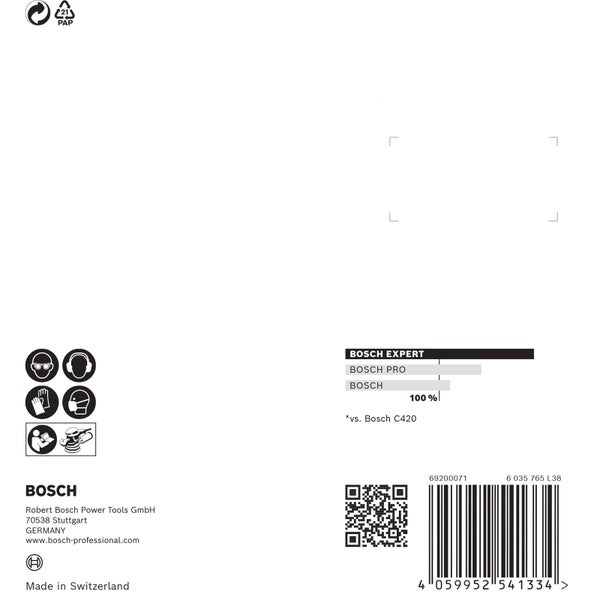 Bosch Logo mit Informationen zu Sicherheitsvorkehrungen und Leistungsvergleich