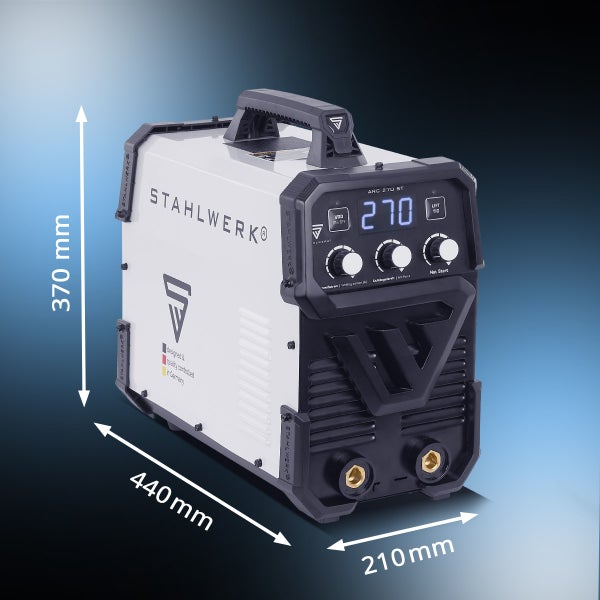 Stahlwerk ARC 270 ST Schweißgerät mit den Maßen 370 mm Höhe, 440 mm Länge und 210 mm Breite
