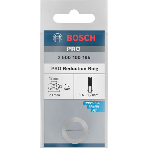 Bosch PRO Reduzierring für Kreissägeblätter, Außendurchmesser 20 Millimeter, Innendurchmesser 13 Millimeter, Stärke 1,2 Millimeter.
