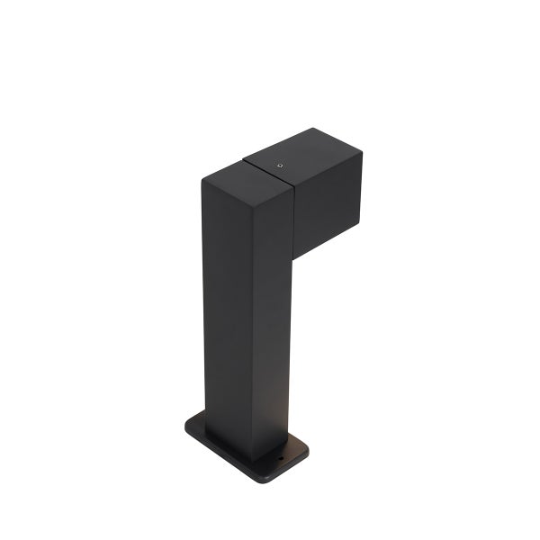 Moderne schwarze Außenstandleuchte aus Metall in eckiger Form.