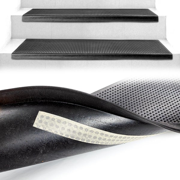 Stufenmatte aus Gummi Treppenschutz Stufenschutz 25x77cm Pins Schwarz