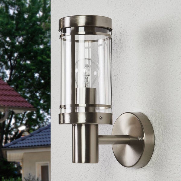 Lindby Edelstahl Wandlampe aussen, IP44 Wandleuchte silber Außenbeleuchtung Wand Hof Garten Terrasse Balkon Aussenleuchte