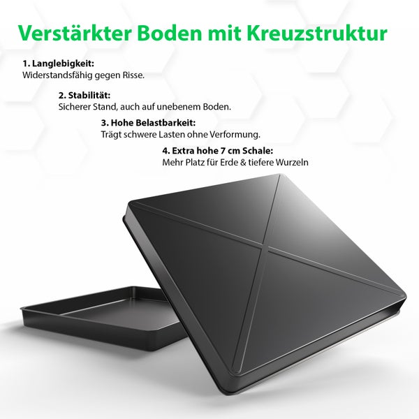 Schwarze Pflanzschale mit verstärktem Boden und Kreuzstruktur