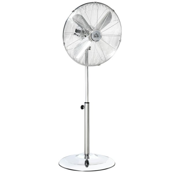 HOMCOM Standventilator, höhenverstellbar, 3 Geschwindigkeitsstufen, Verstellbarer Neigungswinkel, 44.5cm x 44.5cm x 87-120cm, Stahl, Silber