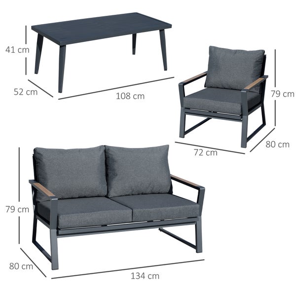 Outsunny 4-tlg. Gartenmöbel-Set, 134B x 80T x 79H cm, Aluminium, Polyester, Polyrattan, grau
