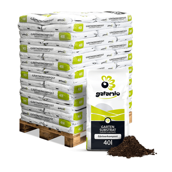Galamio Gärtnerkompost auf Palette, Säcke mit je 40 Liter Inhalt.