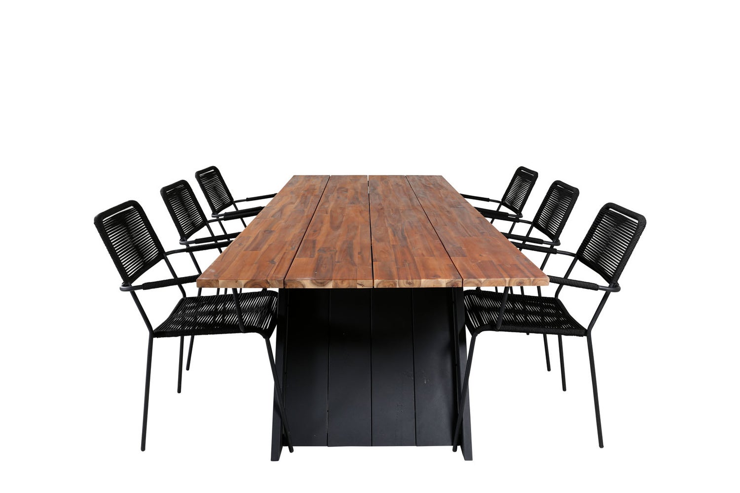 Doory Gartenset Tisch 100x250cm und 6 Stühle Armlehne Lindos schwarz, natur.