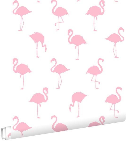 ESTAhome Tapete Flamingos Rosa und Weiß - 0,53 x 10,05 m - 138992