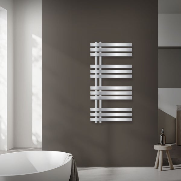 ECD Germany Iron EM Design Badheizkörper Elektrisch mit Heizstab 600 W - 500 x 1000 mm - Chrom - Designheizkörper Paneelheizkörper Heizkörper Handtuchwärmer Handtuchtrockner