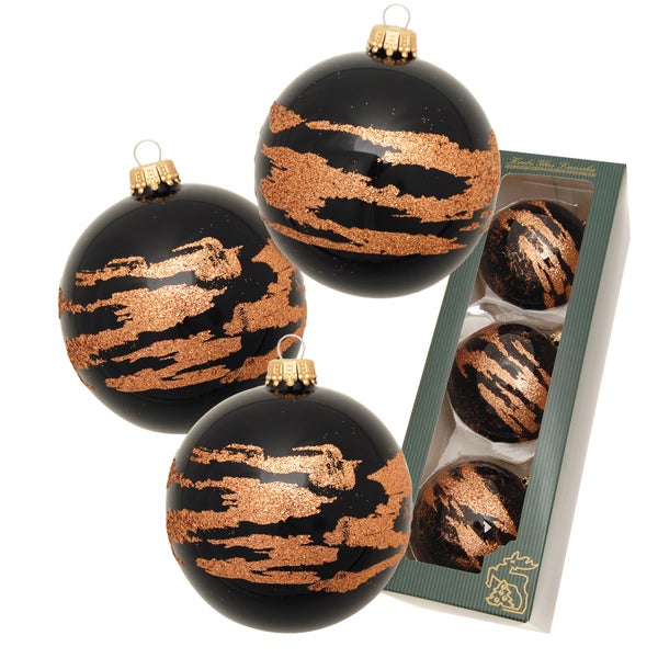 African Xmas Ebenholz mit Kupferstaub, 3er Set, schwarz glanz, 8cm, 3 Stck., Weihnachtsbaumkugeln, Christbaumschmuck, Weihnachtsbaumanhänger