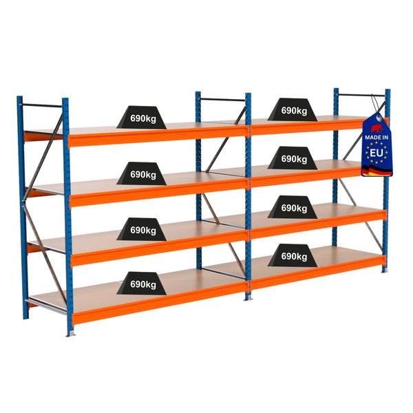 Regal mit Traglastkennzeichnung von 690 Kilogramm und Made in EU Kennzeichen
