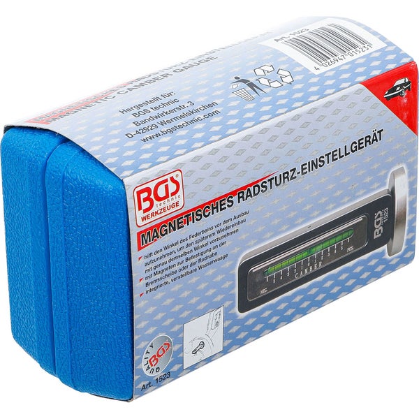 Magnetisches Radsturz-Einstellgerät von BGS technic in blauer Aufbewahrungsbox