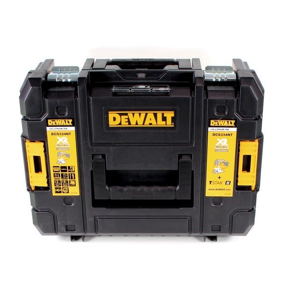 DeWalt Werkzeugkoffer TSTAK II aus robustem Kunststoff für die Akku-Stichsäge DCS334NT.