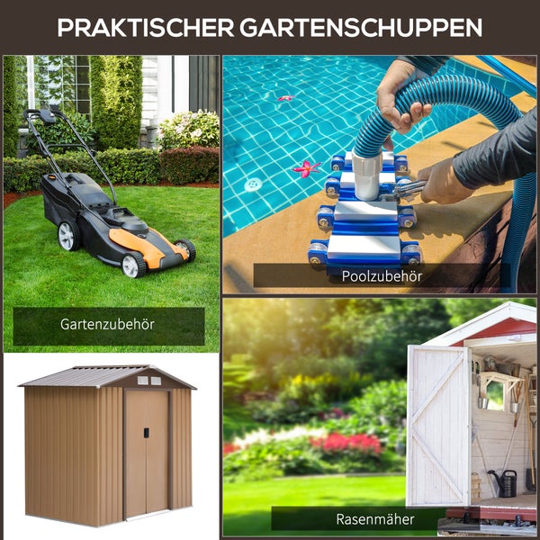 Outsunny Gerätehaus, Gartenhaus mit Bodenrahmen und Schiebetüren, wetterfest, 213 x 130 x 185 cm, Stahl, Gelb