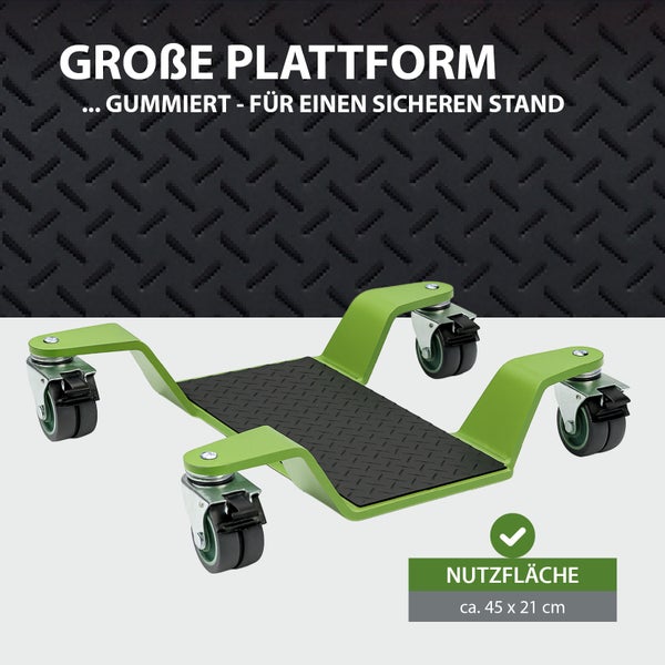 Möbelroller mit gummierter Plattform und vier Rollen, Nutzfläche circa 45 x 21 Zentimeter