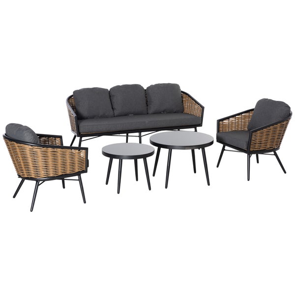 Outsunny 5-tlg. Gartenmöbel-Set, 187L x 77B x 77H cm, Aluminium, PE Rattan, Polyester, natur