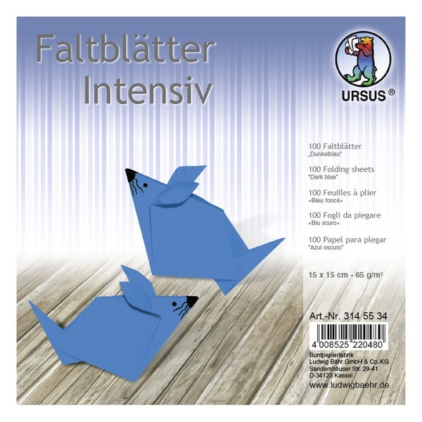 URSUS Falten Faltblätter Uni intensiv, Plakatkarton, 65 g/m², 15 x 15 cm, dunkelblau