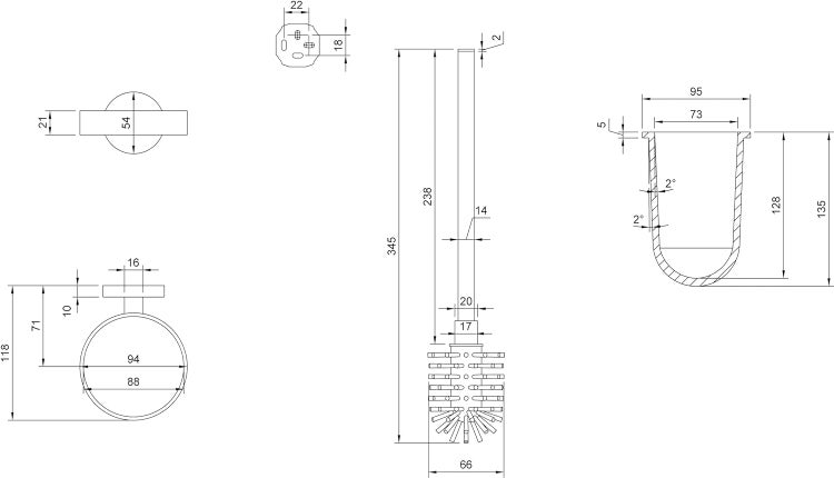 Villeroy & Boch Elements - Tender Toilettenbürstengarnitur, Toilettenbürstenhalter für Wandmontage, WC-Bürstengarnitur mit Behälter aus satiniertem Glas, rund, Chrom