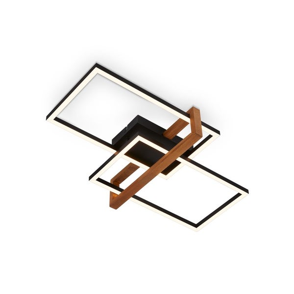 LED ceiling light, black, with wood, LED/33W