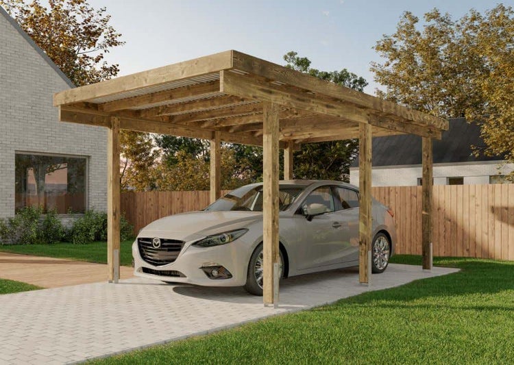 Alpholz Einzelcarport Sardinien Carport aus Holz in Grün, Unterstand Überdachung imprägniert 3x5m