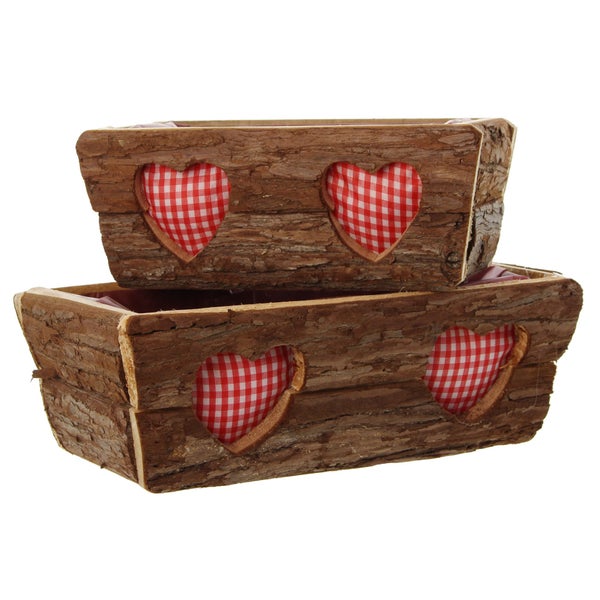 FRANK FLECHTWAREN | Pflanzkasten Rinde, 2er Set, HOLZ, 24 x 13 x 10 cm, 30 x 18 x 12 cm