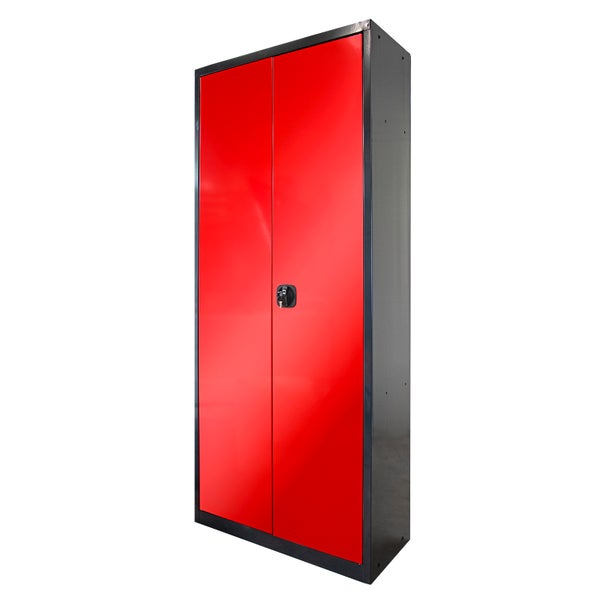 PROREGAL Motorradschrank Owl mit 3x  Staufächer & 1x  Fachboden HxBxT 192 x 80 x 37 cm Stahl Anthrazitgrau Rot