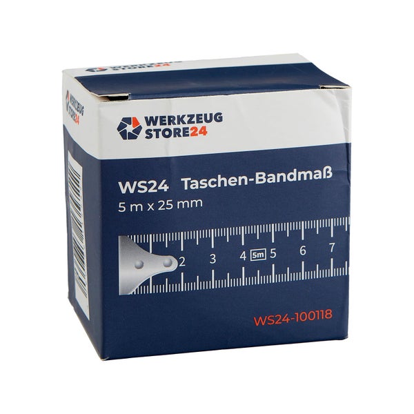 Werkzeugstore24 Taschenbandmaß, 5 Meter mal 25 Millimeter, in der Verpackung