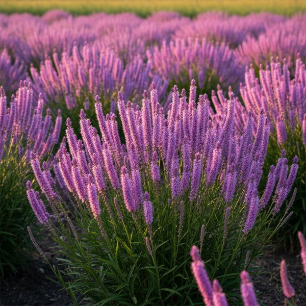 Blühende Gartenstaude Ehrenpreis Veronica mit zahlreichen violetten Blütenähren im Beet.