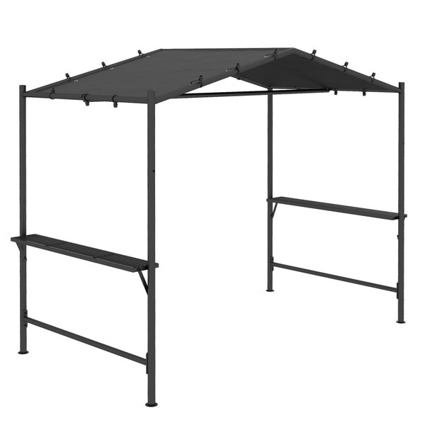 Outsunny Grillpavillon 277 x 149 x 230 cm wasserdicht flammhemmend Gartenpavillon mit Seitenregalen, Gartenlauben mit UV-Schutz, BBQ Pavillon aus Stahl, Gartenzelt Grillzelt für Party BBQ, Dunkelgrau