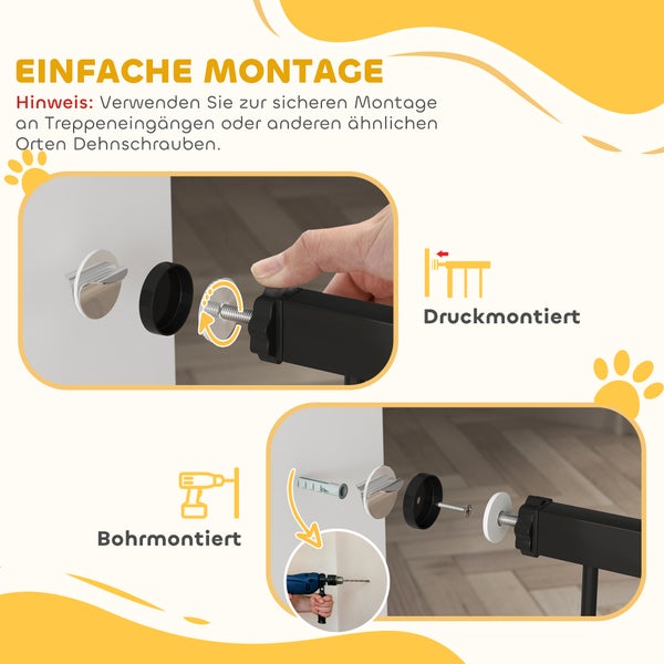 Montagearten eines Schutzgitters für Treppen und Türen.