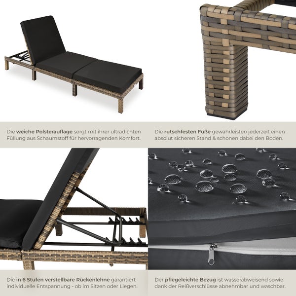 Rattan Sonnenliege tectake Sofia 196 x 66 x 27 cm widerstandsfähig natur