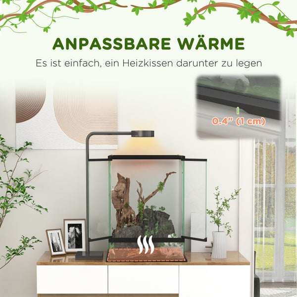 PawHut Reptile Terrarium, 45L x 45B x 60H cm, Hartglas, Stahldraht, Schwarz