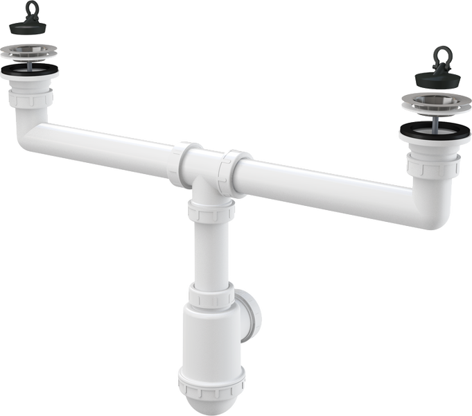 Doppelwaschbecken Siphon mit zwei Abflusssieben und Stopfen für Waschbecken