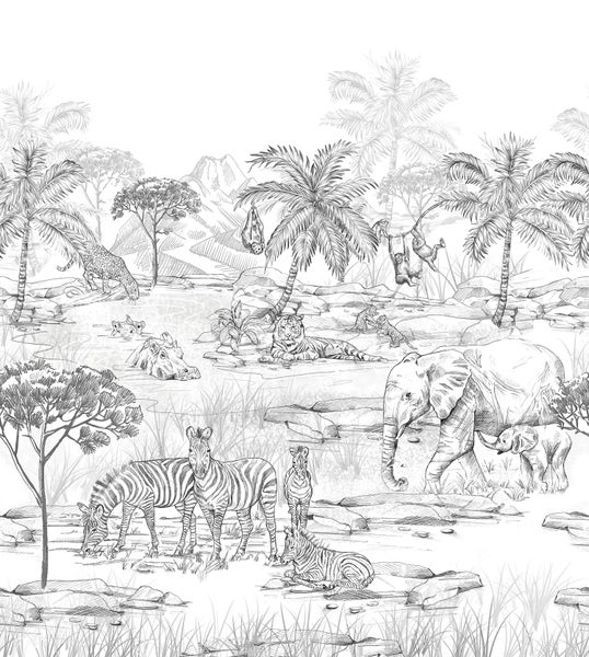 Illustration einer afrikanischen Landschaft mit Tieren
