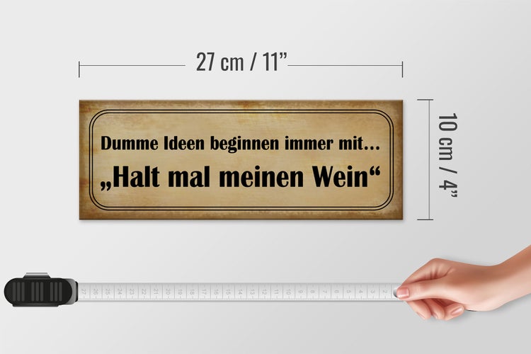 Holzschild Spruch 27x10cm Dumme Ideen mit halt meinen Wein