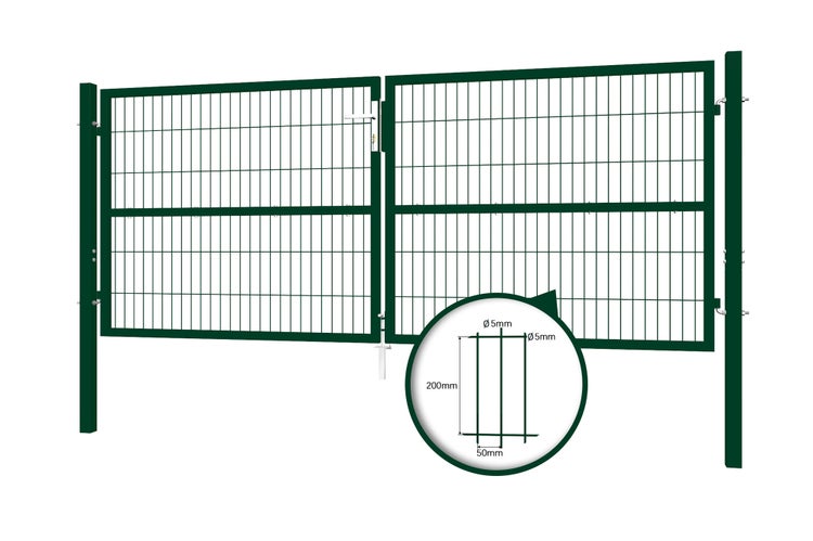 RAZO Doppelflügeltor für Stabmattenzaun 3m Gartentür  Breite 306  x Höhe 126 cm Moosgrün, inkl. Griff, Schloss und Schlüssel I Gartenpforte Einfahrtstor Hoftür