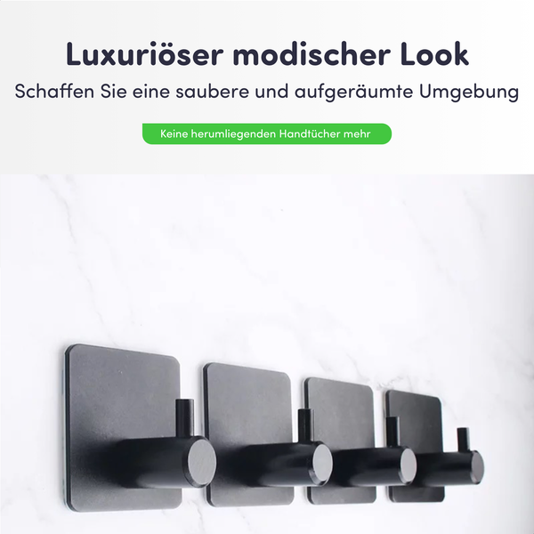 Reihe schwarzer, selbstklebender Wandhaken für Badezimmer und Haushalt