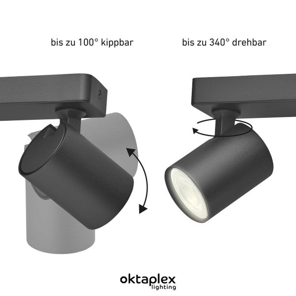 Bora Deckenstrahler LED GU10 450lm 2,5W warmweiß 2-flammig schwenkbar schwarz trendige Deckenleuchte für modernes Wohnen