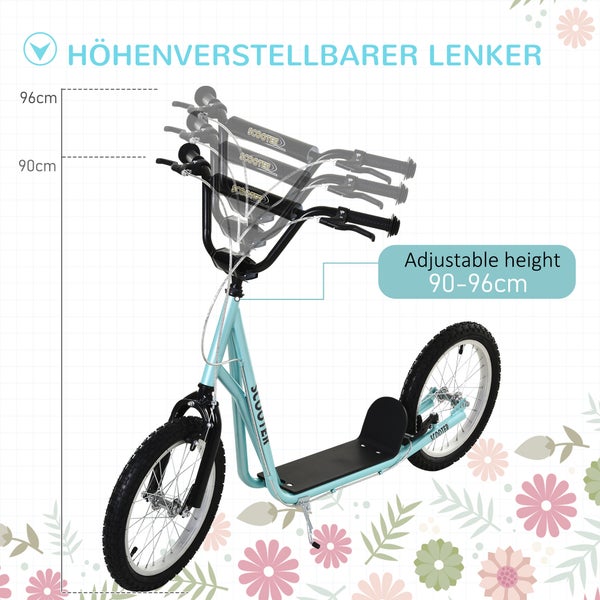 HOMCOM Kinderroller, 139L x 58B x 90-96H cm, Stahl, Aluminium, Gummi, Blau